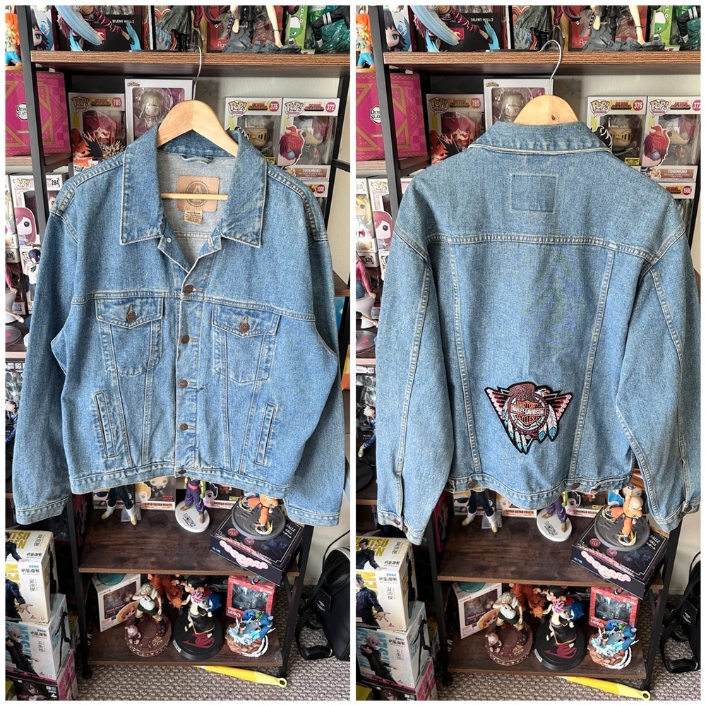 Vintage Y2K Arizona Denim Jacket Blue Harley Davidson Patch Men’s M